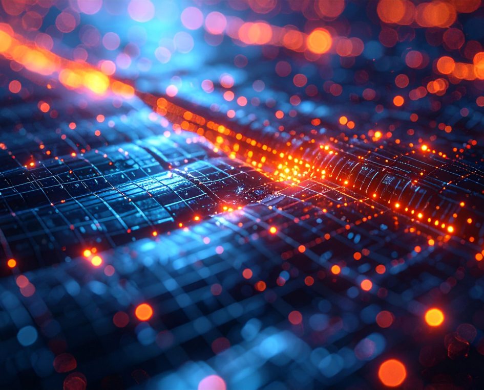 Cybernetic Nexus: An evocative digital landscape of interconnectivity, data streams surge across a glowing network. The image captures the essence of technological innovation and digital revolution.